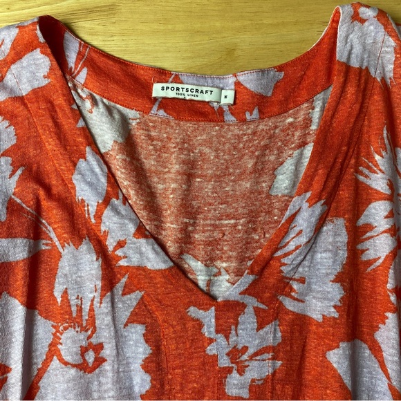 SPORTSCRAFT 'Tay' Orange Floral Print 100% Linen V-Neck Midi Dress Size M AU 12 - Picture 8 of 12